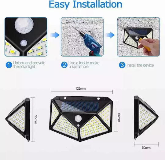 Set of 3 Wall Solar Lights 7W 2700lm with Motion Sensor