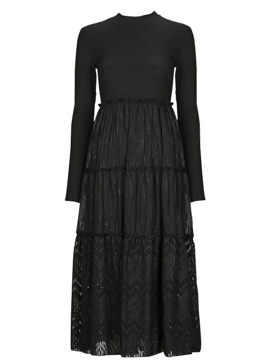 Rochie Midi Cu Volane Neagră
