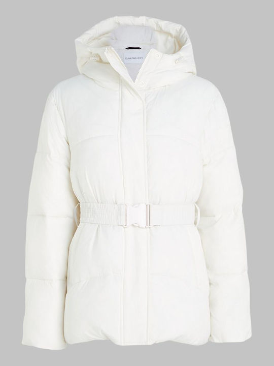Women's Short Puffer Jacket for Spring or Autumn White