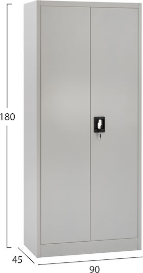 Double Door Wardrobe Metallic with Divider & 3 Shelves Light Grey 90x45x180cm