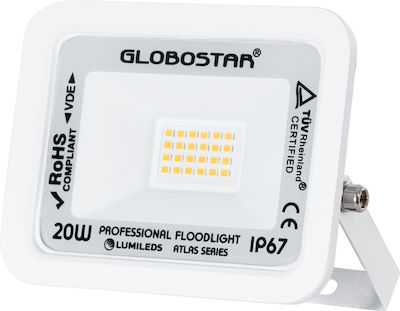 GloboStar Atlas Wasserdicht LED Flutlicht 20W Warmes Weiß 2700K IP67