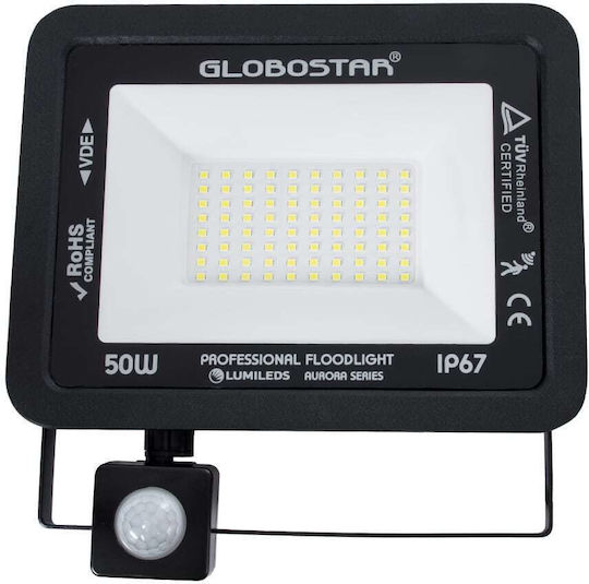 GloboStar Atlas Waterproof LED Floodlight 50W Cold White 6000K with Motion Sensor IP67