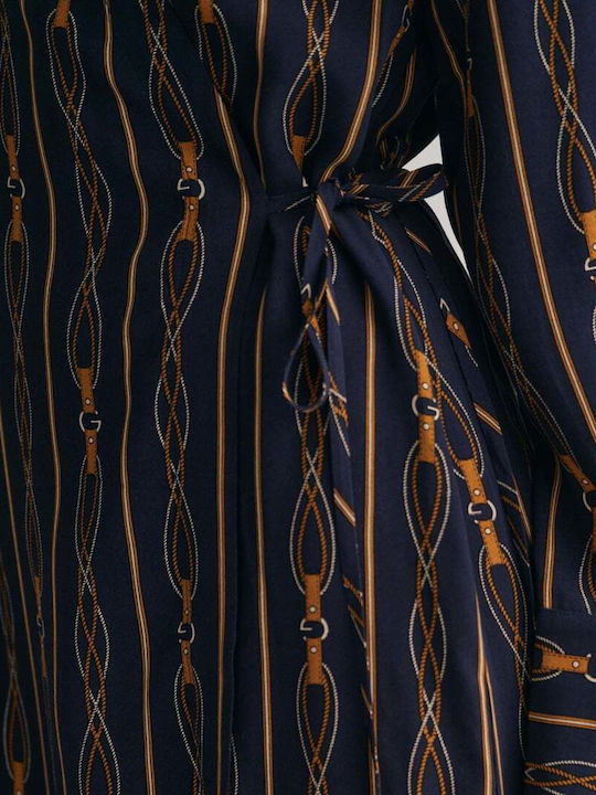 Midi Shirt Dress Long Sleeve Wrap Dark Blue