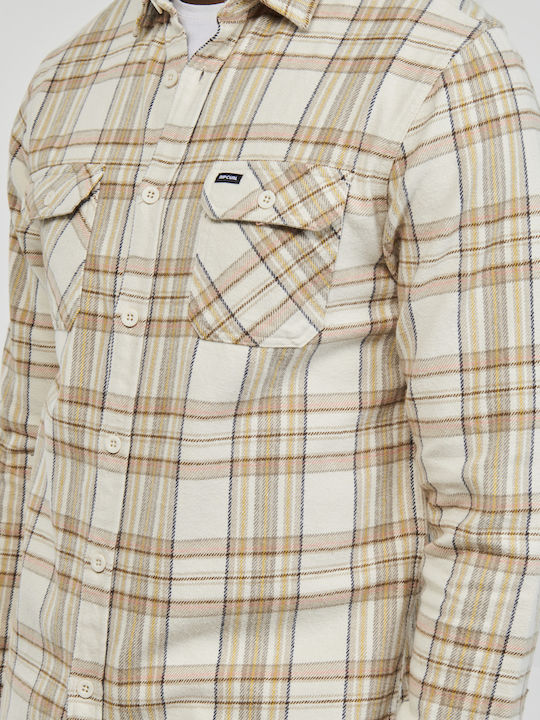 Long-sleeved Flannel Shirt Checked Beige