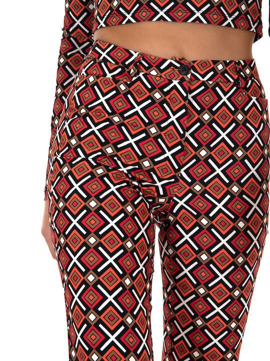 Damen Hoch tailliert Stoff Hose in Geradem Schnitt Rot