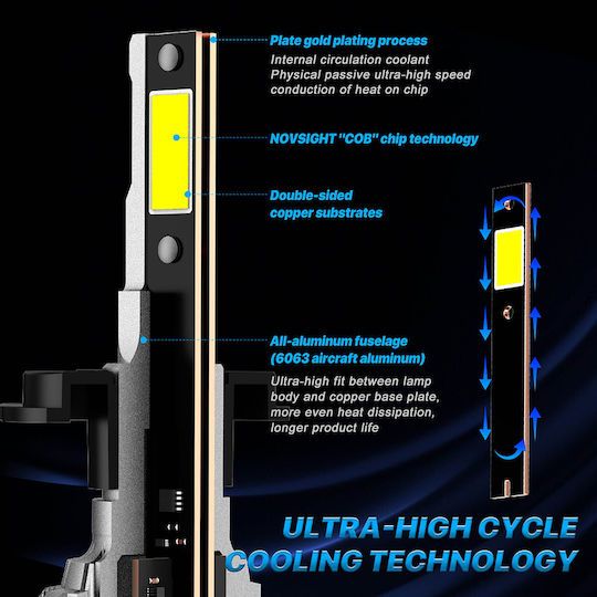 NovSight Λάμπες Αυτοκινήτου & Μοτοσυκλέτας H4 LED 6500K Ψυχρό Λευκό 12V 72W 2τμχ
