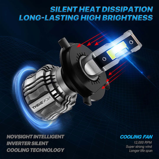 NovSight Λάμπες Αυτοκινήτου & Μοτοσυκλέτας H4 LED 6500K Ψυχρό Λευκό 12V 72W 2τμχ