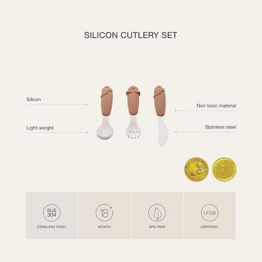 Citron Baby Cutlery Set made of Silicone for 18+ months Silver 3pcs