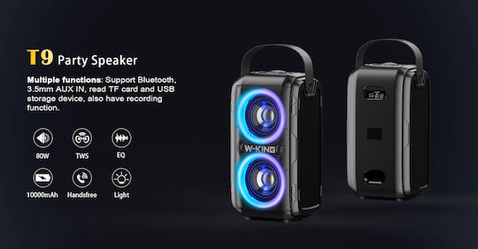 W-King T9-2 Bluetooth Speaker 80W with Battery Life up to 24 Hours Black