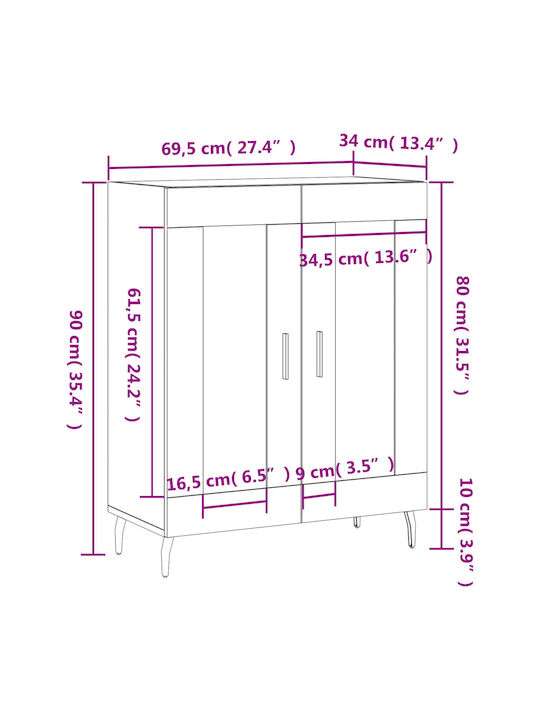 Wohnzimmer Vitrine aus Spanplatte mit Verglasung in Grau 69.5x34x90cm