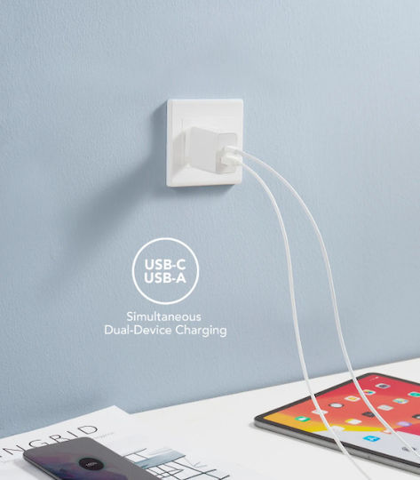 Veger Charger Without Cable with USB-A Port and USB-C Port 30W Power Delivery Quick Charge 3.0 SuperCharge White (VLS302U)