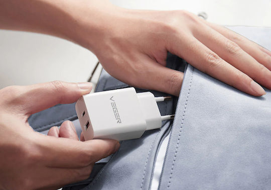 Veger Charger Without Cable with USB-A Port and USB-C Port 30W Power Delivery Quick Charge 3.0 SuperCharge White (VLS302U)