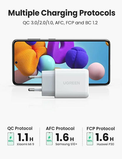 Ugreen Charger Without Cable with USB-A Port Quick Charge 3.0 Whites (CD122)