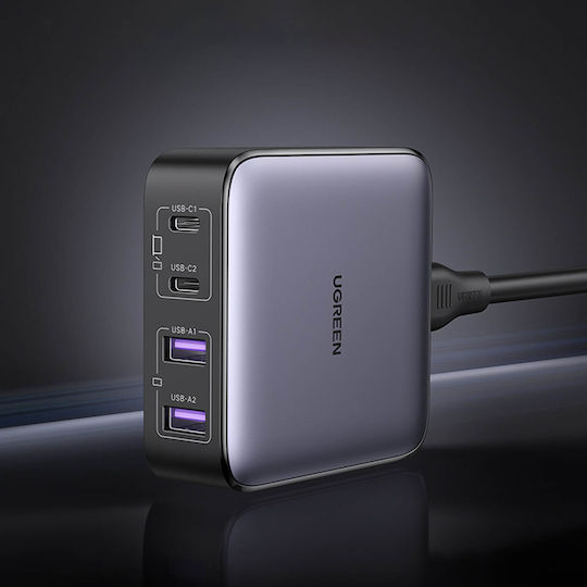 Ugreen Φορτιστής Χωρίς Καλώδιο GaN με 2 Θύρες USB-A και 2 Θύρες USB-C 65W Power Delivery / Quick Charge 4.0 Μαύρος (Nexode GaN CD327)