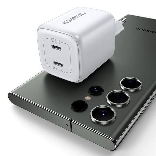 Ugreen Φορτιστής Χωρίς Καλώδιο GaN με 2 Θύρες USB-C 45W Power Delivery Λευκός (Nexode)