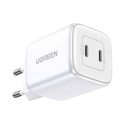 Ugreen Φορτιστής Χωρίς Καλώδιο GaN με 2 Θύρες USB-C 45W Power Delivery Λευκός (Nexode)
