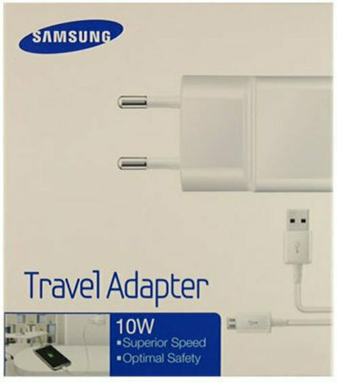 Samsung Φορτιστής με Θύρα USB-A και Καλώδιο micro USB 10W Λευκός (ETA-U90EW & ECB-DU4AWE)