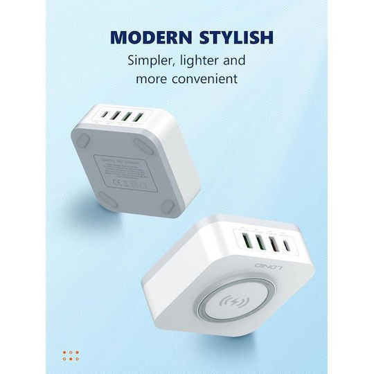 Ldnio Ladegerät ohne Kabel mit 3 USB-A Anschlüsse und USB-C Anschluss 32W Weißs (AW004)