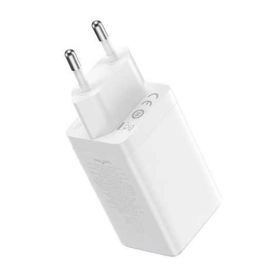 Baseus GaN Charger with USB-A Port and 2 USB-C Ports and USB-C - USB-C Cable 65W Quick Charge 3.0 White (Gan5)