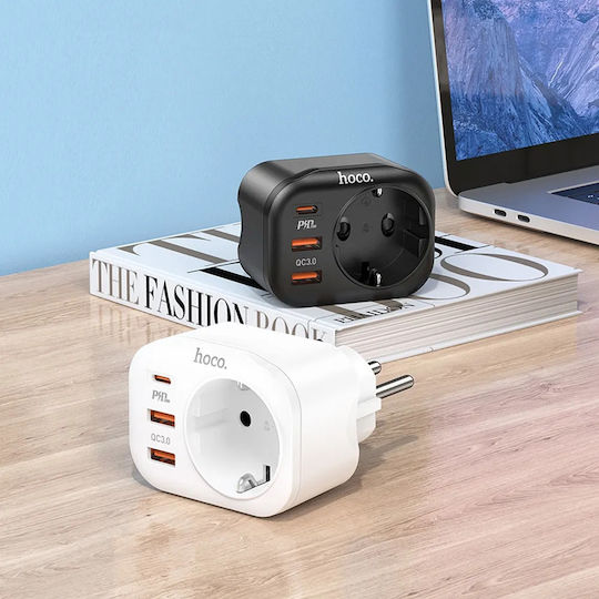 Hoco Φορτιστής Χωρίς Καλώδιο με 2 Θύρες USB-A και Θύρα USB-C 20W Power Delivery / Quick Charge 3.0 Λευκός (NS3)