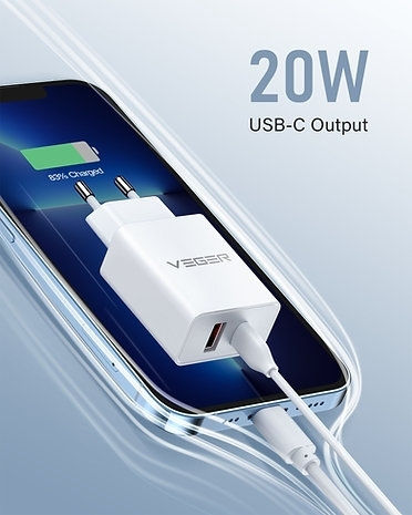 Veger Φορτιστής Χωρίς Καλώδιο με Θύρα USB-A και Θύρα USB-C 20W Power Delivery / Quick Charge 3.0 Λευκός (VLS202U)
