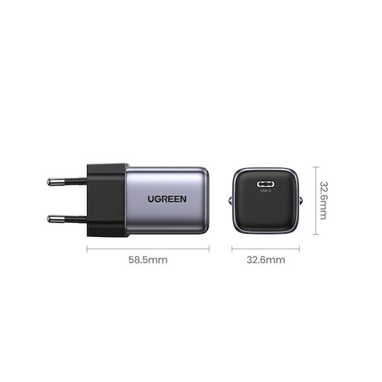 Ugreen Charger Without Cable GaN with USB-C Port 20W Power Delivery / Quick Charge 4.0 Gray (CD318)