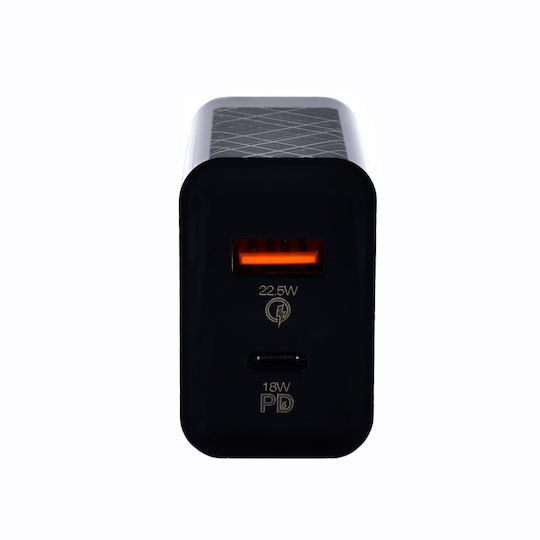 Moxom Charger Without Cable with USB-A Port and USB-C Port 22.5W Power Delivery / Quick Charge 3.0 Blacks (MX-HC27)