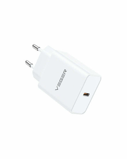 Veger Φορτιστής Χωρίς Καλώδιο με Θύρα USB-C 25W Power Delivery / Quick Charge 3.0 Λευκός (VLS2501)