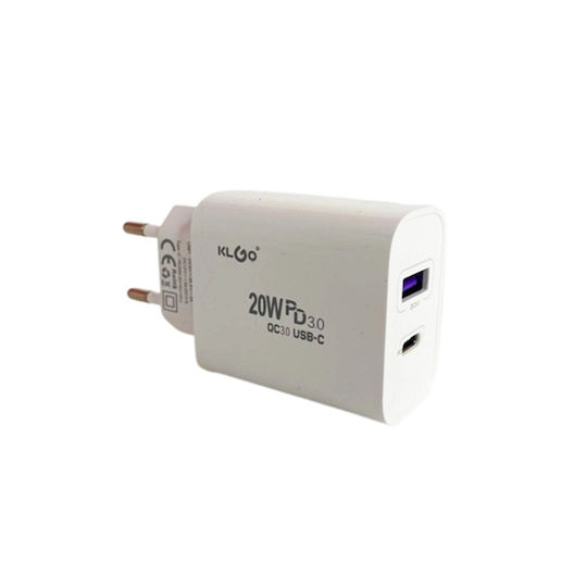 KLGO Wireless Charger With USB-A Output Port And USB-C Output Port 20W Power Delivery Quick Charge 3.0 White PD-300