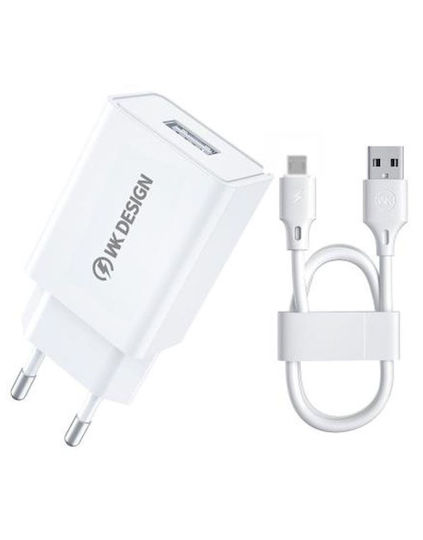 WK Încărcător cu Port USB-A și Cablu Lightning 10W Albς (WP-U118 Combo)