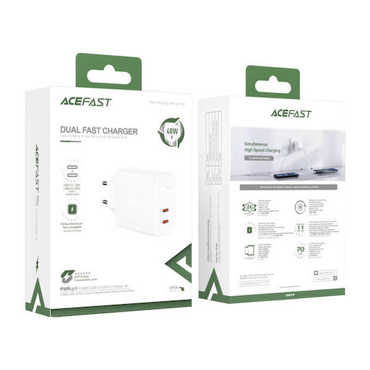 Acefast Φορτιστής Χωρίς Καλώδιο με 2 Θύρες USB-C 40W Power Delivery Λευκός (A9)