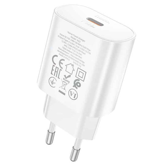 Hoco Charger Without Cable with USB-C Port 25W Power Delivery Whites (N22 Jetta)