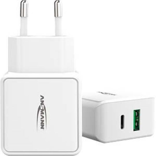 Ansmann Charger Without Cable with USB-A Port and USB-C Port Whites (HC218PD)