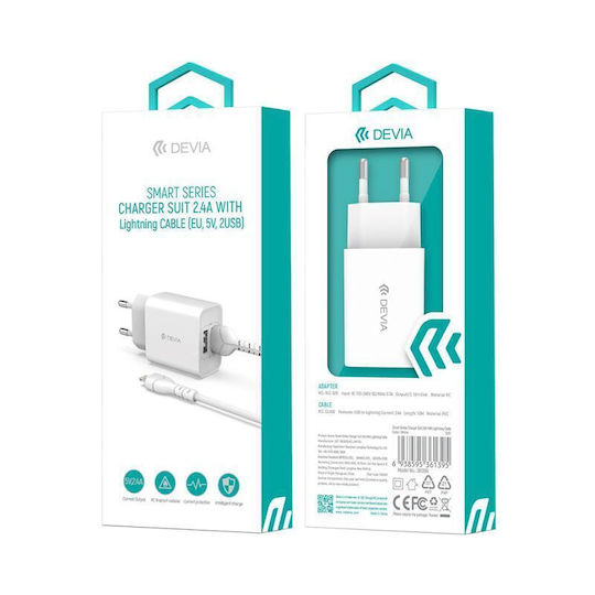 Devia Φορτιστής με Θύρα USB-A και Καλώδιο Lightning Λευκός (Smart)
