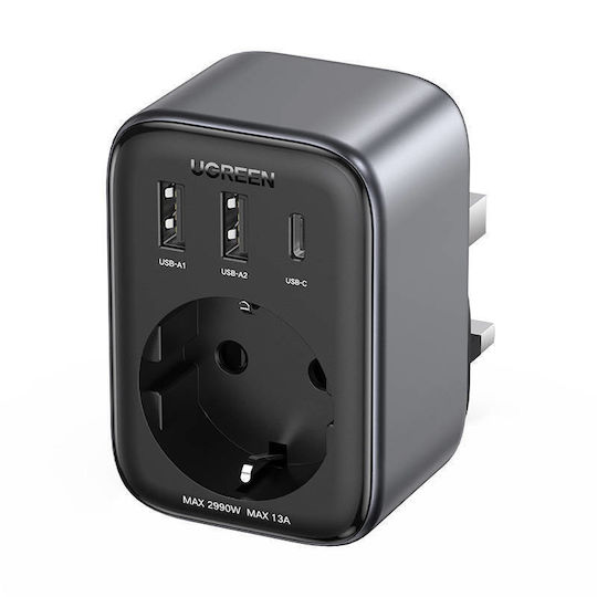 Ugreen Φορτιστής Χωρίς Καλώδιο με 2 Θύρες USB-A και Θύρα USB-C 30W Μαύρος (CD314)