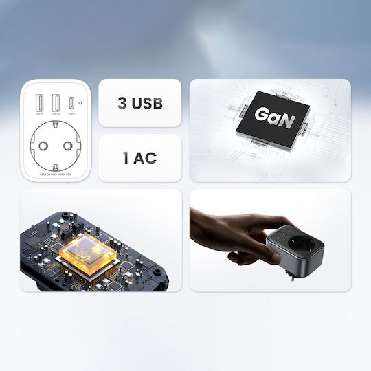 Ugreen Φορτιστής Χωρίς Καλώδιο με 2 Θύρες USB-A και Θύρα USB-C 30W Μαύρος (CD314)