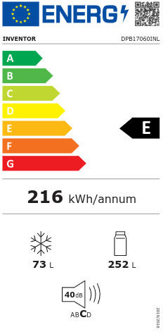 Inventor Kühlschrank mit Doppeltür 325Es Total NoFrost H169.6xB59.5xT65cm. Inox DPB17060INL