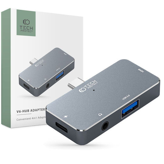 Tech-Protect V6-HUB USB-C Docking Station με HDMI 4K PD Γκρι