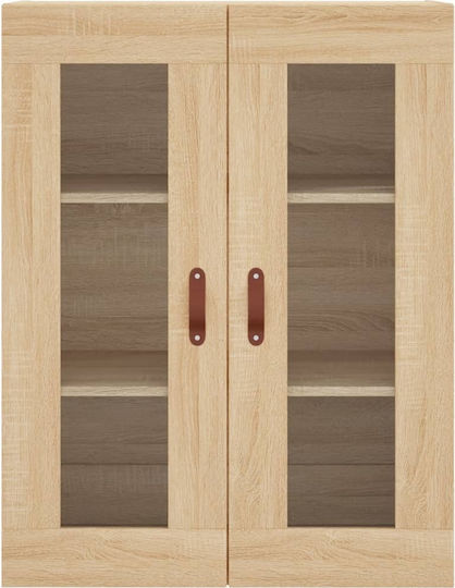 Vitrină Suspendată pentru Sufragerie din Placă Aglomerată Bej cu Geam 69.5x34x90cm