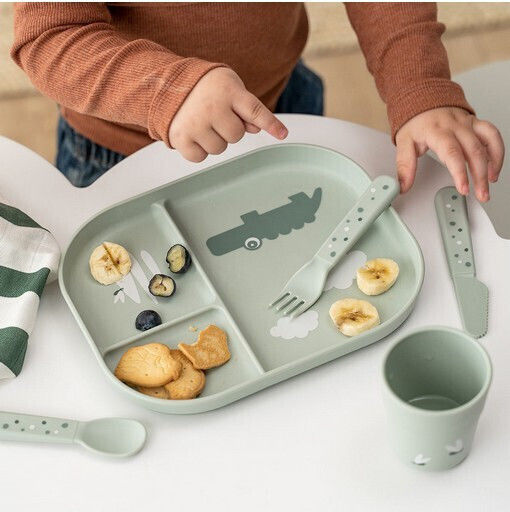 Done by Deer Baby Food Plate Croco made of Plastic Green