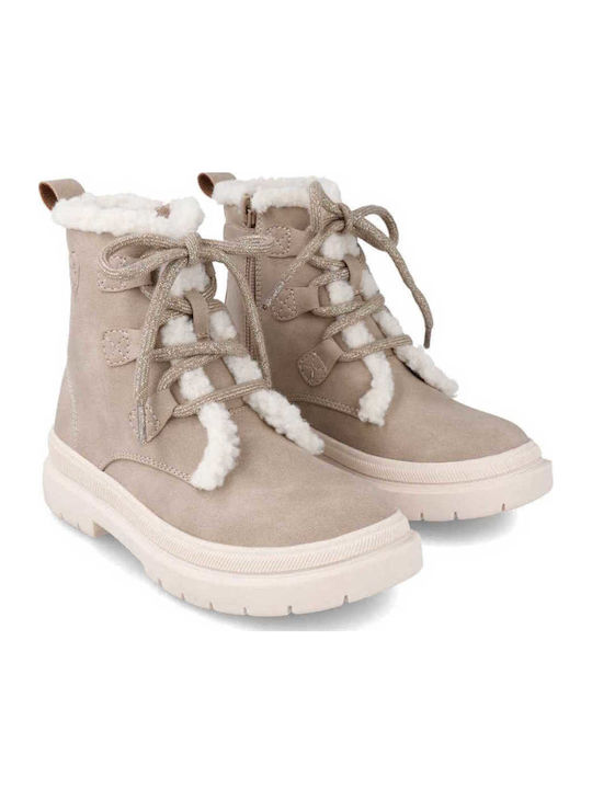 Suede Kids Boots with Zipper Beige