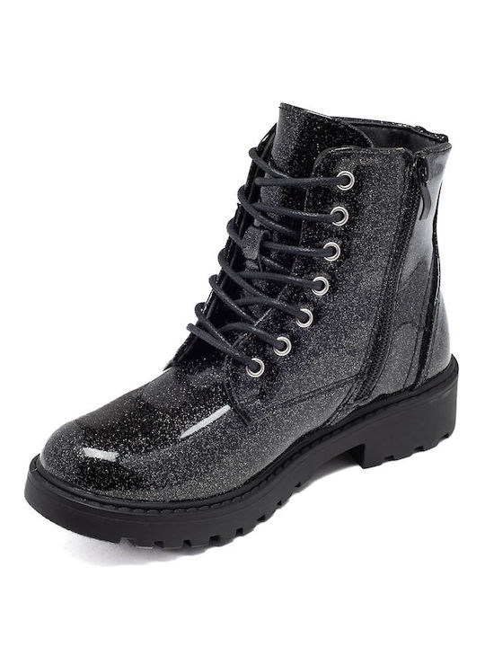 Marikelly Kids Patent Leather Boots with Zipper Black