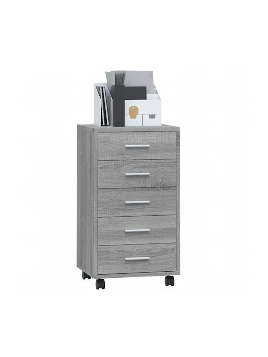 Office Storage Chipboard Drawer with Wheels & 5 Drawers Grey L33xW38xH63cm