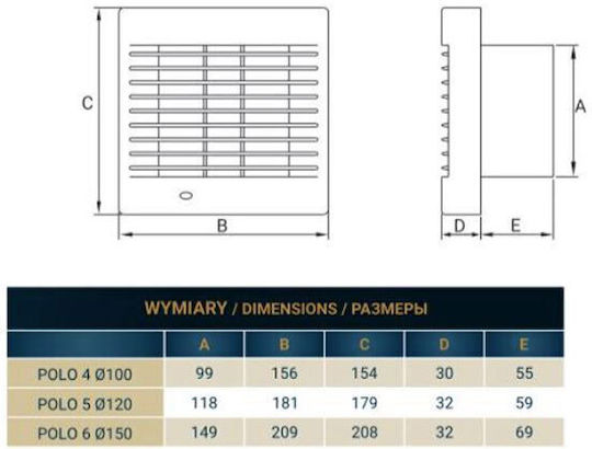 Dospel Polo 4 Επιτοίχιος Εξαεριστήρας 100mm Λευκός