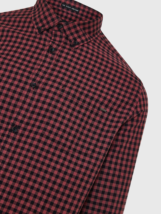 Long-sleeved Cotton Shirt Checked Burgundy
