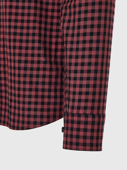 Long-sleeved Cotton Shirt Checked Burgundy