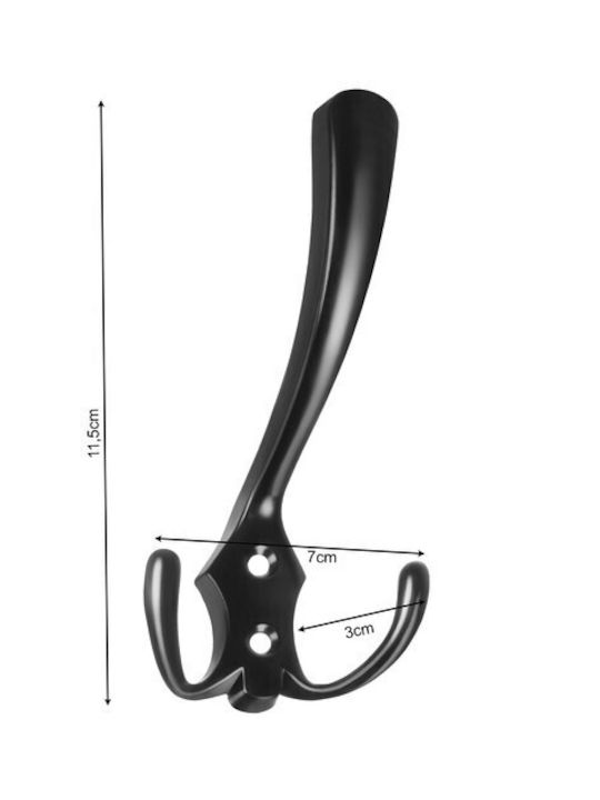 Malatec Metal Wall Hanger 3 Hooks Black 3x13.8x7cm 5 Pieces