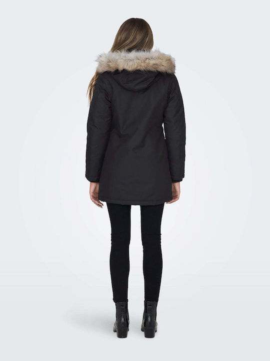 Women's Short Parka Jacket for Spring or Autumn Black
