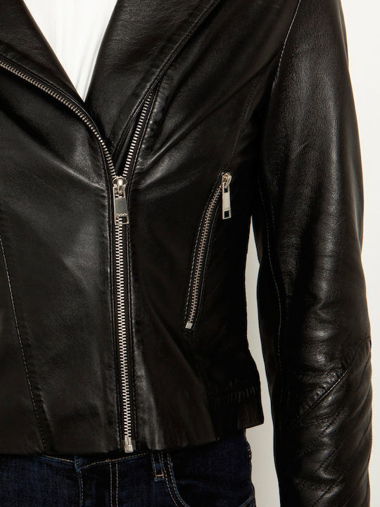 Δερμάτινο Γυναικείο Biker Jacket Μαύρο