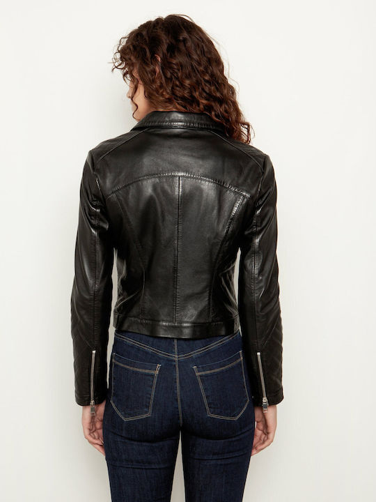 Δερμάτινο Γυναικείο Biker Jacket Μαύρο